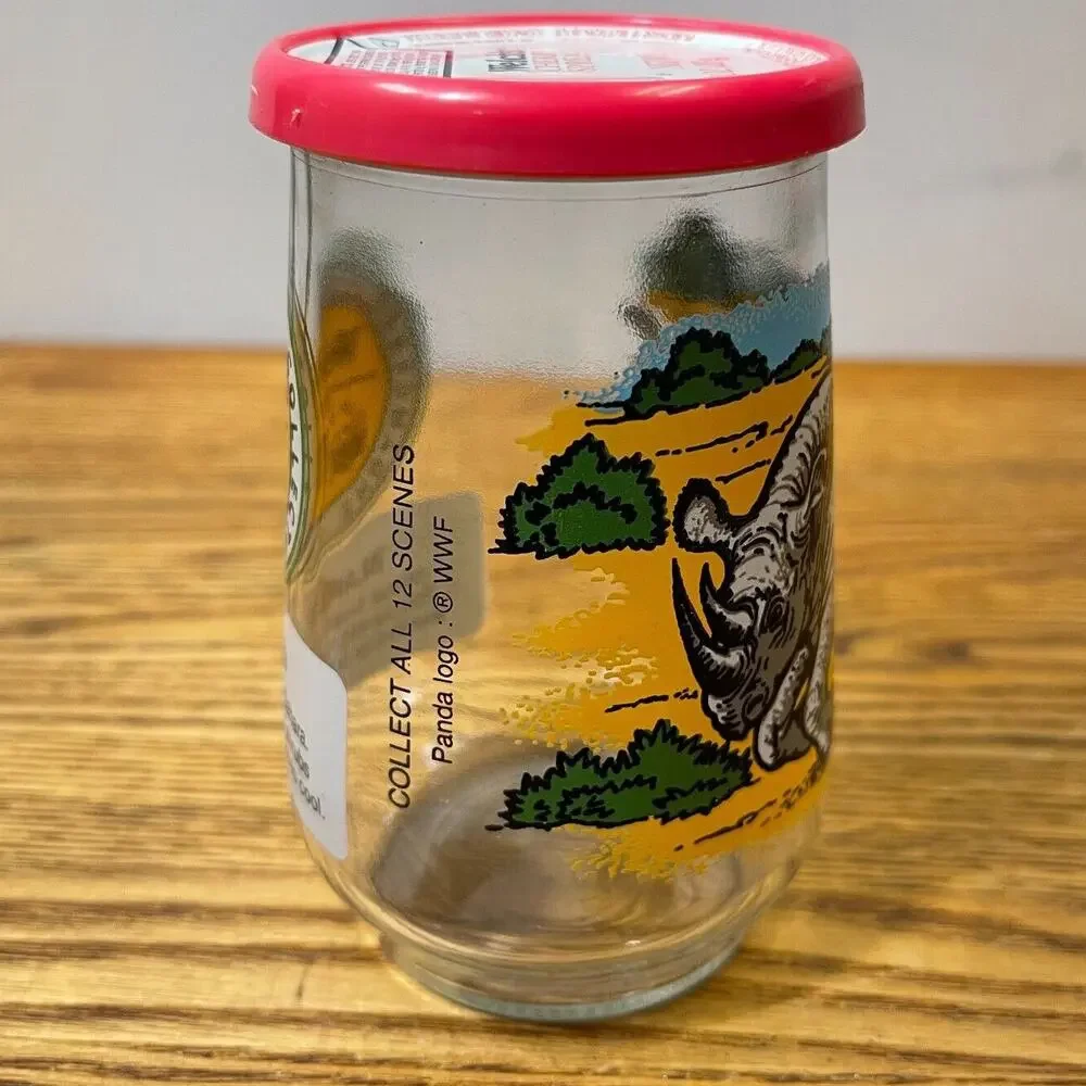 Welch’s Jelly Jar Glass Black Rhino with Lid – 1990s Endangered Species Series